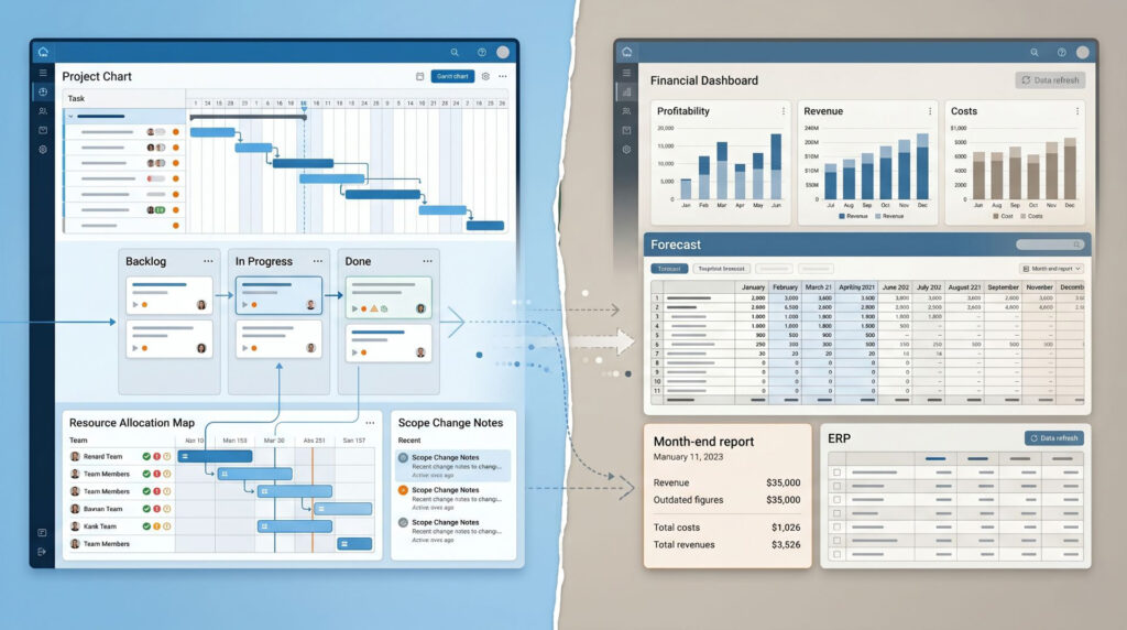 Project financials falling behind real project work when schedules and forecasts are managed outside the ERP
