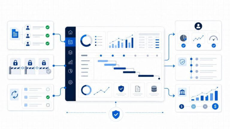 10-reasons-section-governance-no-title Project governance workflow showing approvals, controls, audit trails, and financial oversight.